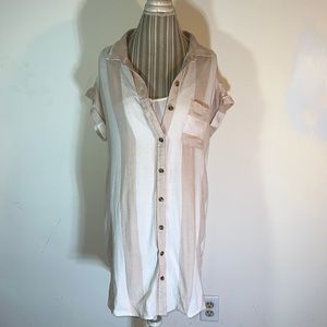 American Eagle tan and white striped linen blend shirt dress